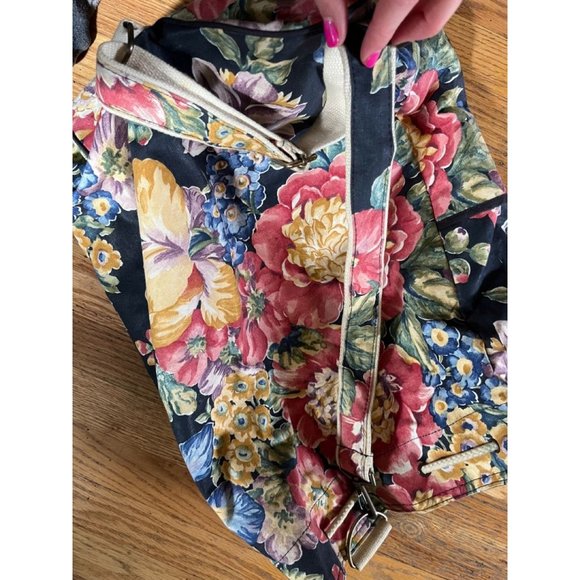 Vintage 80s-90s Lacrosse Floral Print Canvas Large Sling Purse Shoulder Bag - Picture 4 of 4